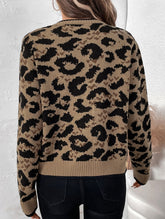 Crew neck tie cardigan leopard print sweater